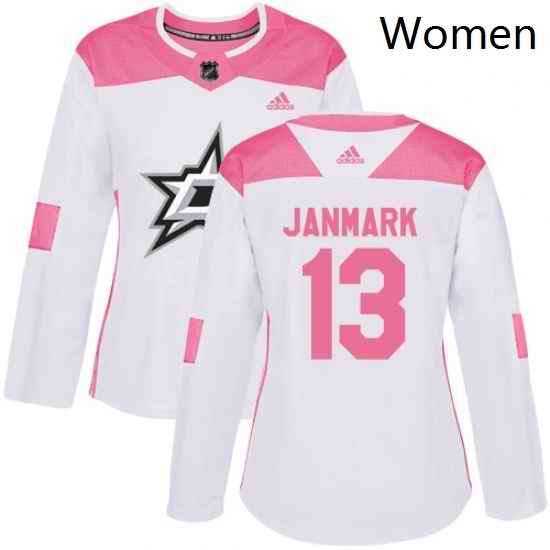Womens Adidas Dallas Stars 13 Mattias Janmark Authentic WhitePink Fashion NHL Jersey